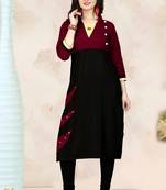 Maroon hand woven rayon long-kurtis