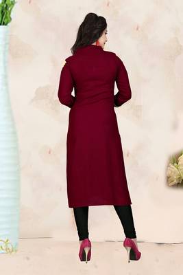 Maroon hand woven rayon long-kurtis 2