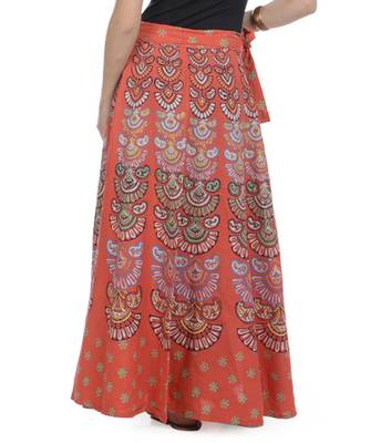 Orange Cotton Printed Wrap Around Long Skirt 3