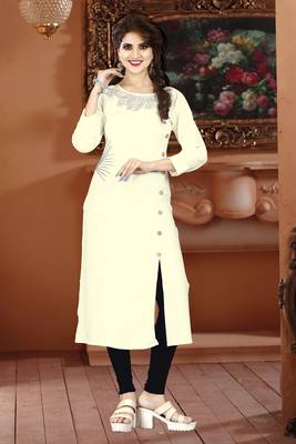 Dark white hand woven rayon long-kurtis 1