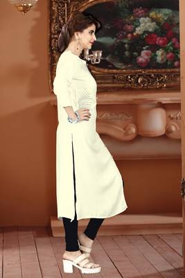 Dark white hand woven rayon long-kurtis 3
