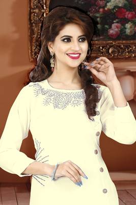 Dark white hand woven rayon long-kurtis 4