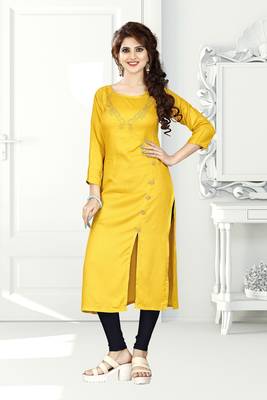Yellow hand woven rayon long-kurtis 1