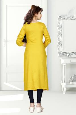 Yellow hand woven rayon long-kurtis 2