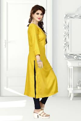 Yellow hand woven rayon long-kurtis 3