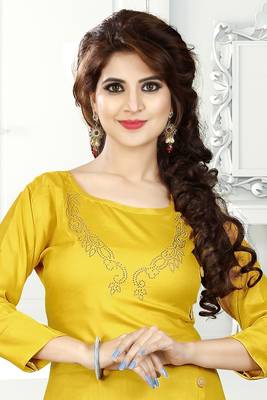 Yellow hand woven rayon long-kurtis 4