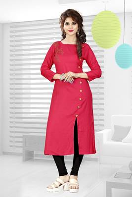 Peach hand woven rayon long-kurtis 1