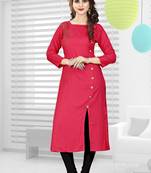 Peach hand woven rayon long-kurtis