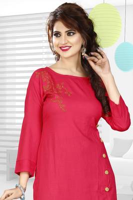 Peach hand woven rayon long-kurtis 4
