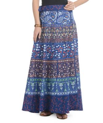 Blue Cotton Printed Wrap Around Long Skirt 1