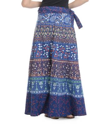 Blue Cotton Printed Wrap Around Long Skirt 3