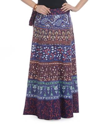 Purple Cotton Printed Wrap Around Long Skirt 1