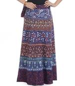 Purple Cotton Printed Wrap Around Long Skirt