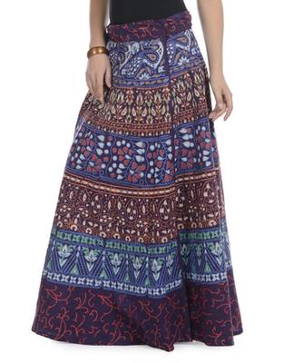 Purple Cotton Printed Wrap Around Long Skirt 2