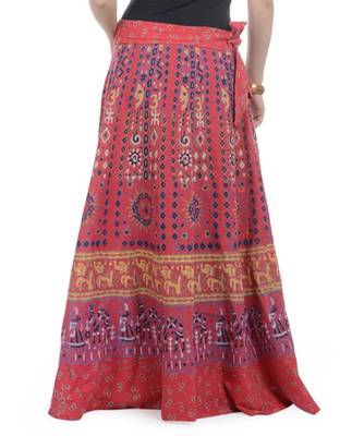 Red Cotton Printed Wrap Around Long Skirt 3