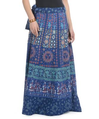 Blue Cotton Printed Wrap Around Long Skirt 1