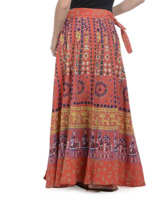 Orange Cotton Printed Wrap Around Long Skirt 3
