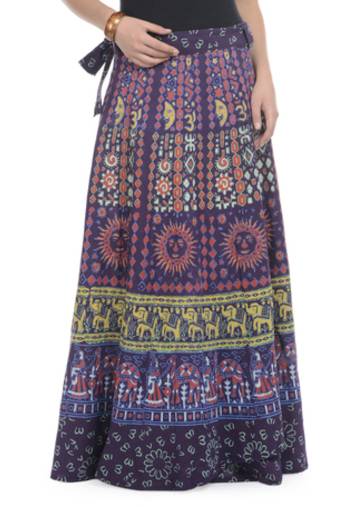 Purple Cotton Printed Wrap Around Long Skirt