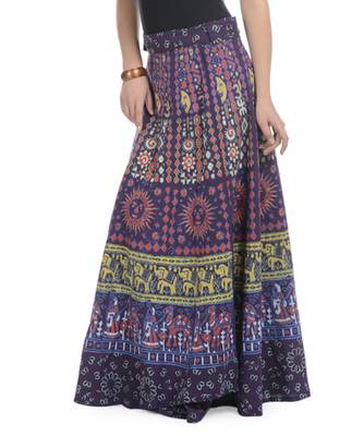 Purple Cotton Printed Wrap Around Long Skirt 2