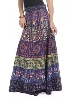Purple Cotton Printed Wrap Around Long Skirt
