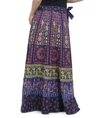 Purple Cotton Printed Wrap Around Long Skirt 3