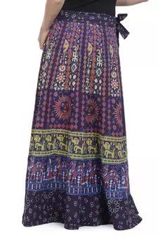 Purple Cotton Printed Wrap Around Long Skirt