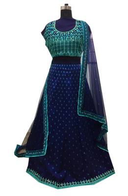 Blue embroidered art silk semi-stitched lehenga 1