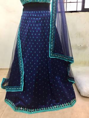 Blue embroidered art silk semi-stitched lehenga 2