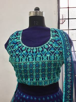 Blue embroidered art silk semi-stitched lehenga 3