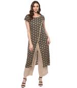 Cream printed cotton kurtas-and-kurtis