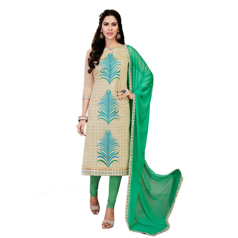 Cream Chanderi Cotton Pant Salwar Kameez main image 1