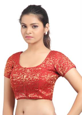 Red Ready Made Stitched Padded Blouse With Gold Prints 2