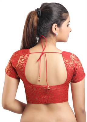 Red Ready Made Stitched Padded Blouse With Gold Prints 3
