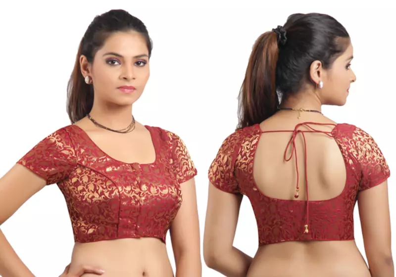 Maroon Ready Made Stitched Padded Blouse With Gold Prints