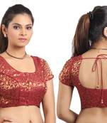 Maroon Ready Made Stitched Padded Blouse With Gold Prints