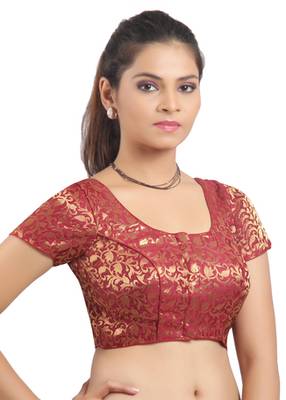 Maroon Ready Made Stitched Padded Blouse With Gold Prints 2