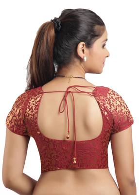 Maroon Ready Made Stitched Padded Blouse With Gold Prints 3