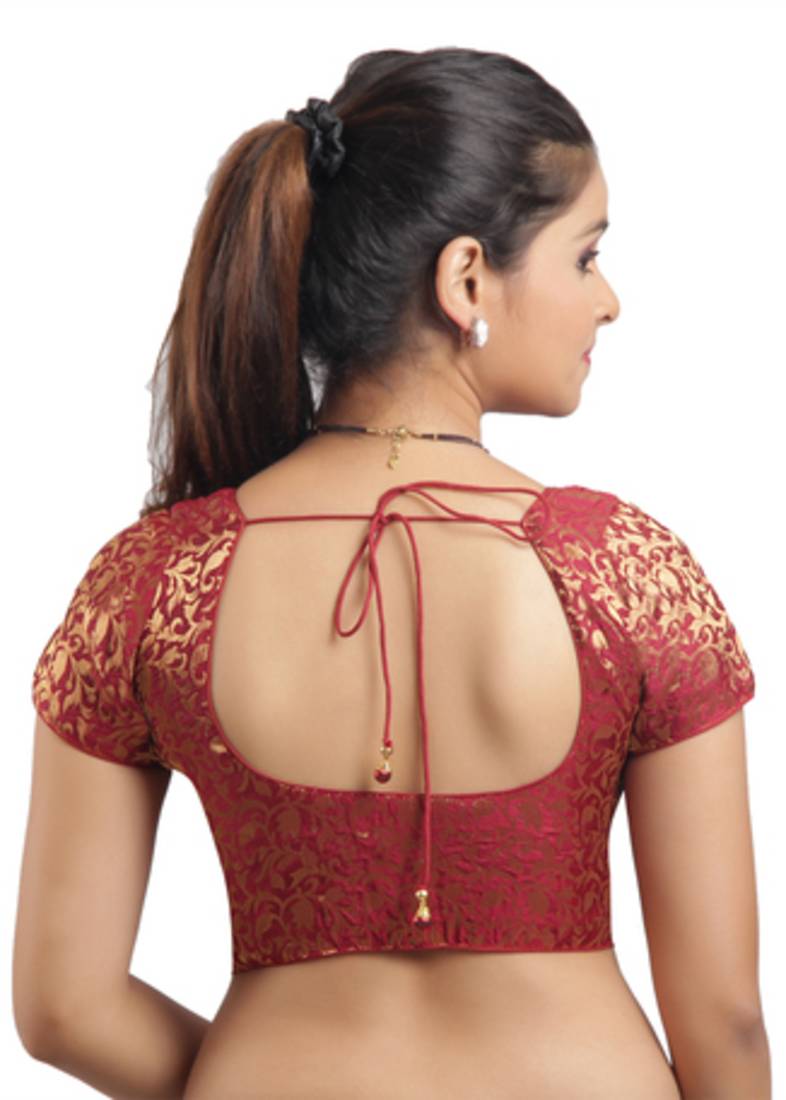 Maroon Ready Made Stitched Padded Blouse With Gold Prints
