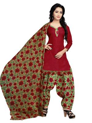 Maroon Floral Print Cotton Unstitched Salwar Kameez With Dupatta 1