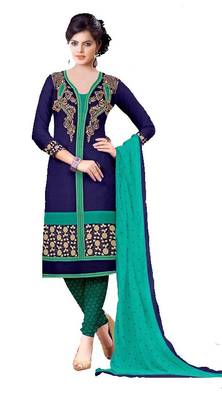 Blue Floral Print Cotton Unstitched  Kameez With Dupatta 1