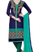 Blue Floral Print Cotton Unstitched  Kameez With Dupatta