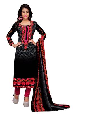Black Floral Print Cotton Unstitched Salwar Kameez With Dupatta 1