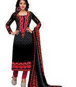 Black Floral Print Cotton Unstitched Salwar Kameez With Dupatta