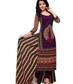 Purple Floral Print Cotton Unstitched  Kameez With Dupatta