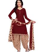 Maroon Floral Print Cotton Unstitched Salwar Kameez With Dupatta