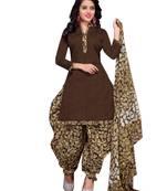 Brown Floral Print Cotton Unstitched Salwar Kameez With Dupatta