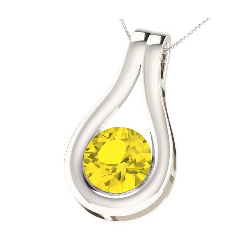 1.2cts yellow sapphire pendant in 92kt white plating, with 925 sterling silver chain