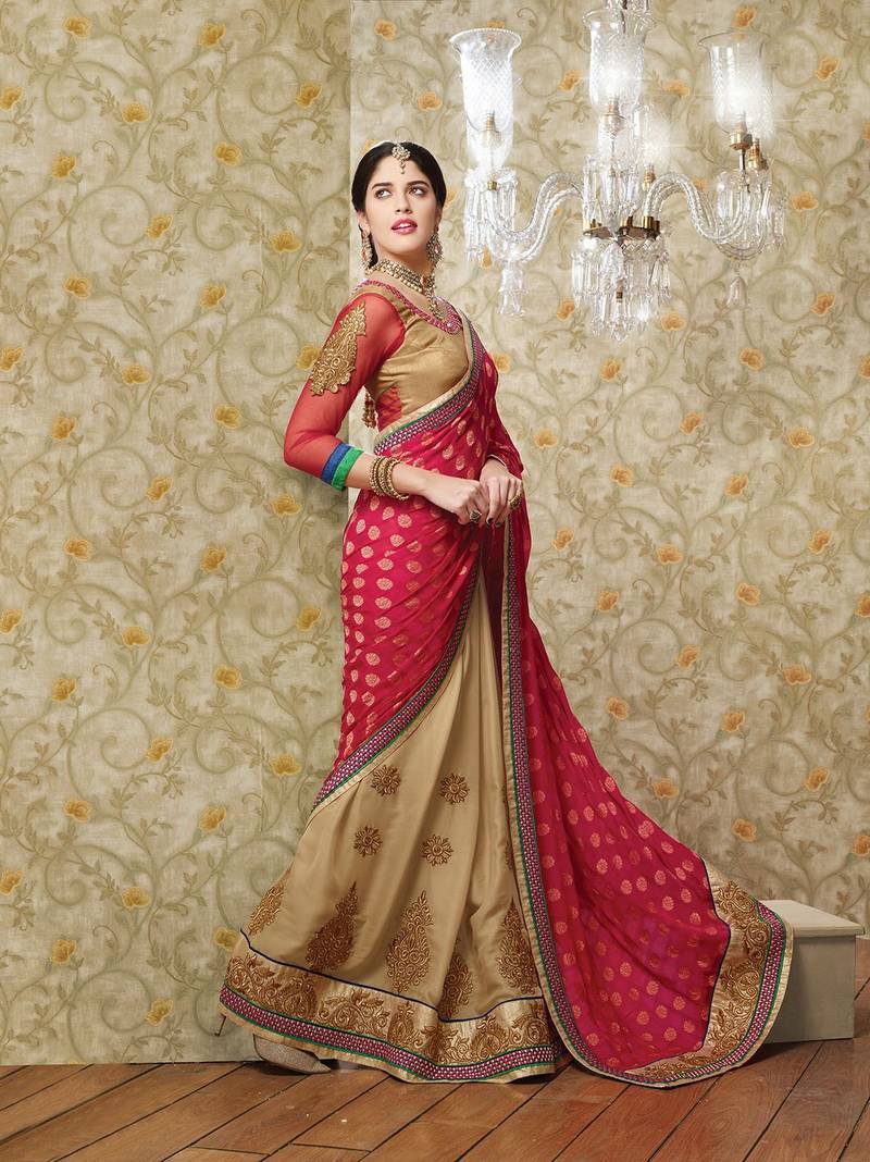 Buy Red Embroiderd Jacquard Designer Saree With Embroidered Work Blouse