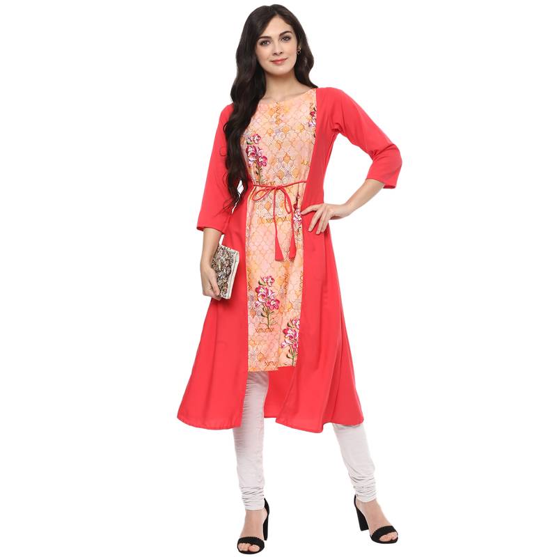 multicolor faux crepe crepe  kurti