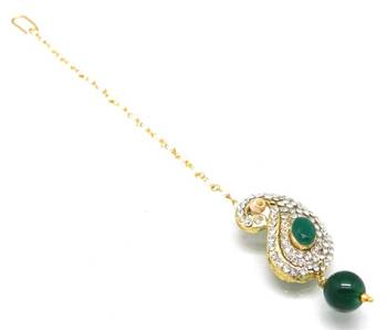 Buti Shaped Maang Tikka Decorated With Crystal And Pearl Drop 1
